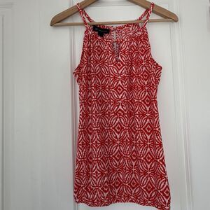 INC International Concepts Women Blouse Top M Red & White Patterned Halter Neck